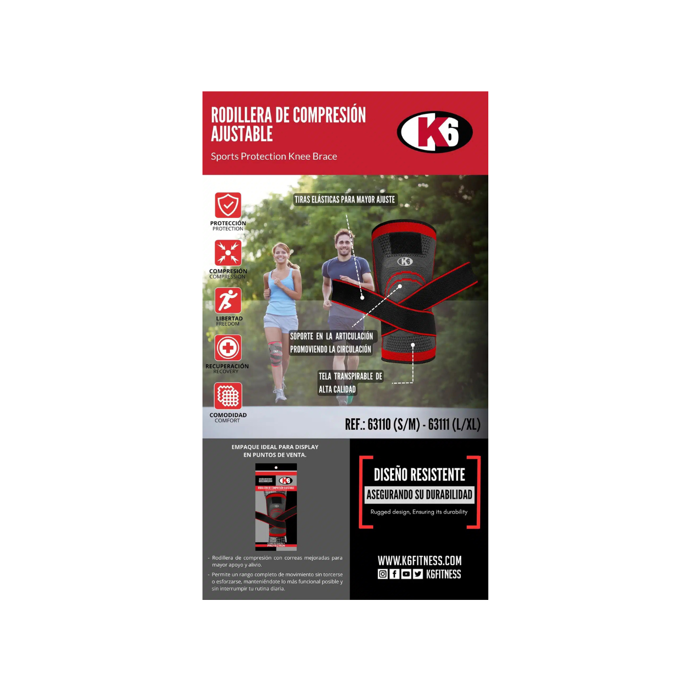 Rodillera de Compresión Ajustable K6 - Imagen 2